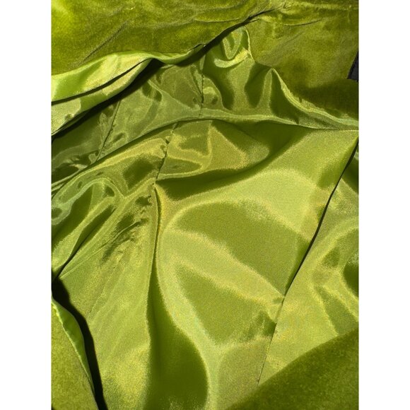 New Metrostyle Lime Green Ruffle Velvet Button-Up Jacket Blazer Women 14 Luxury - Picture 8 of 9